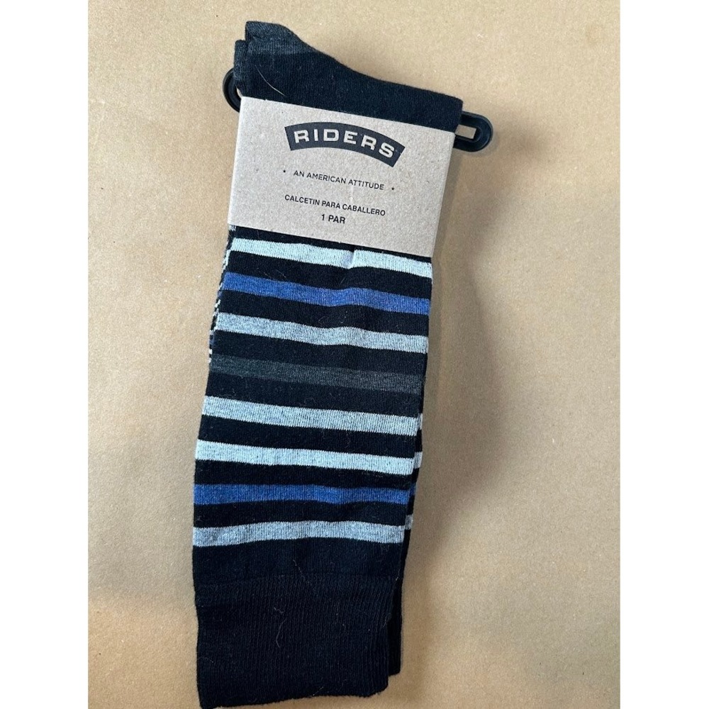 Riders by Lee Men Black Blue Grey Striped Crew Socks Cotton Blend 1 Pair New NWT